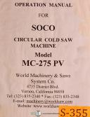 Soco MC-275 PV, Saw Machine, Setup Operations and Parts Manual